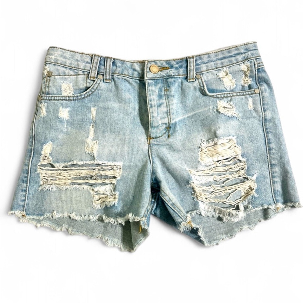 Insight Distressed Raw Hem Denim Shorts Blue Size 4